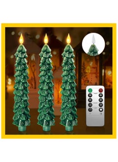 Buy 3-Pack LED Christmas Tree Flameless Candles Battery Operated with Remote & Timer, 3D Wax Pine Tree Candlesticks for Holiday Home Decor, Warm White Decorative Light for Room, Table, Dinner, Party in UAE