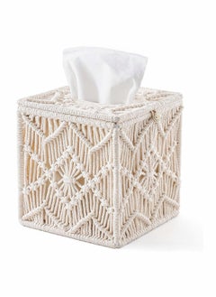 Buy Square Tissue Box Cover, Boho Decor Square Paper Tissue Holder with Bead Buckle Macrame in Saudi Arabia