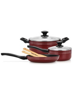 Buy Auroware Non stick 7 Piece Cookware Set Pressed Aluminum Dishwasher safe Casserole and Frying pan with Lid Kitchen tools in UAE