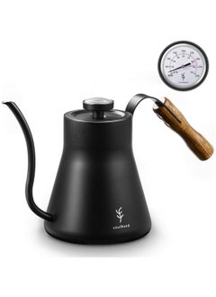 Buy Soulhand Pour Over Gooseneck Kettle with Thermometer, Coffee Brew Kettle Tea Pot Stainless Steel Drip Coffee Water Kettle Wooden Handle for Electric Stovetops 1.2L in UAE