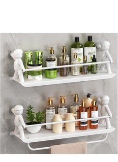 اشتري 2 Pack Shower Caddy Organizer Shelf Basket with Towel Rack No Drilling Traceless Adhesive Bathroom Shelf Storage Organizer for Bathroom, Lavatory, Washroom, Restroom في الامارات