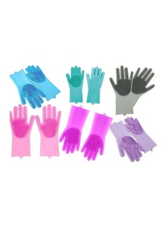 اشتري Magic Reusable Silicone Gloves With Wash Scrubber Dishwashing Gloves Heat Resistant Kitchen Tool For Cleaning Household Car Washing Pet Hair Care Gloves 1 Pair (Rose Red) في مصر
