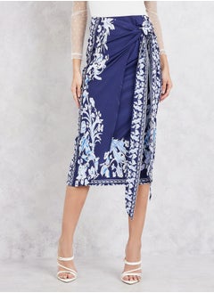 Buy Printed Wrap Front Detail Midi Skirt in Saudi Arabia