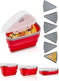 اشتري Premify Silicone Pizza Box, Collapsible Expandable Pizza Container with 5 Microwavable Serving Trays Adjustable Pizza Slice Container to Organize Save Space Microwave Dishwasher في مصر