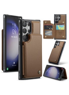 Buy Wallet Case for Samsung Galaxy S23 Ultra, Premium Handmade Durable PU Leather Slim Shockproof Case with [Double Magnetic Clasp] [Card Holder] [Kickstand] [RFID Blocking] (Brown) in Egypt