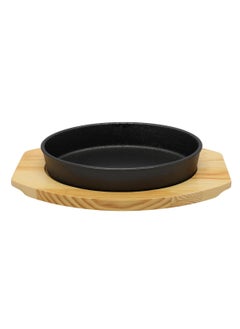 Buy 21cm*14cm Oval Cast Iron Skillet With Wooden Base Oven Safe Cast Iron Roasting Pan in Saudi Arabia