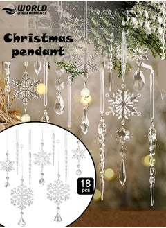 Buy 18-Piece Christmas Tree Crystal Ornaments Set in 5 Unique Styles, Elegant Hanging Acrylic Snowflake and Icicle Decorations with Silver Strings, Perfect for Winter Holiday Decor and New Year Party Supplies in UAE