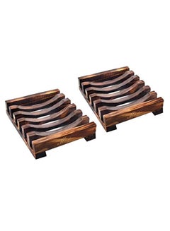 Buy 2 Wooden Soap Dish Bamboo Holder Sink Deck Box Tray in UAE