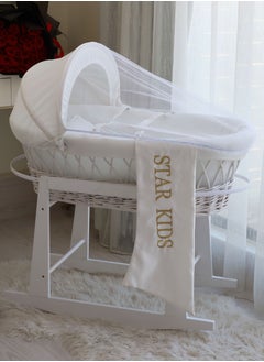 Buy Baby Moses Basket Cradle With Rocking Stand, White in Saudi Arabia