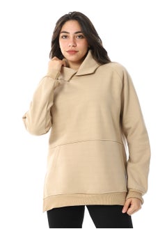 Buy Long Sleeves Slip On Fleeced Plain Hoodie _ Beige in Egypt