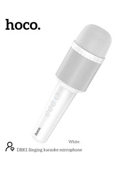 Buy hoco DBK1 Singing Karaoke Microphone with Bluetooth and TWS – 6-Hour Music Playtime, 5W Speaker, and AUX Support (White) in UAE