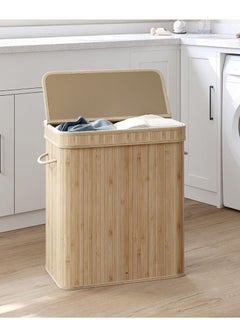 Buy Foldable Laundry Basket,  Bamboo Laundry Bag with Handles, Dirty Clothes Basket for Utility Room, Bedroom, Living Room(Beige) in Saudi Arabia