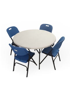 Buy Five-piece folding furniture set 120cm portable table with four blue chairs in Egypt