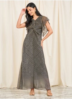 Buy Plisse Front Twist Ruffle Sleeves Maxi Dress in Saudi Arabia