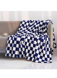 Buy Throw Flannel Blankets with Checkerboard Grid Pattern Soft Blanket for Couch, Bed, Sofa Luxurious Warm and Cozy for All Seasons (Blue,51x60 inch) in Saudi Arabia