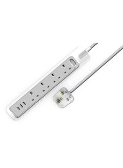 Buy Electric Power Extension 4 Sockets 3M Cable 3 USBA Ports White/Grey in Saudi Arabia