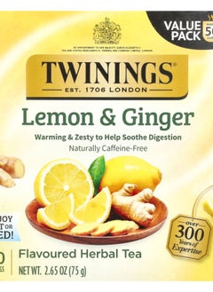 Buy Flavored Herbal Tea Lemon & Ginger Caffeine Free 50 Tea Bags 2.65 oz (75 g) in UAE