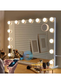 Buy Makeup Mirror with Lights and Bluetooth Speaker,3 Color Modes and 15 Dimmable Bulbs (White) in UAE