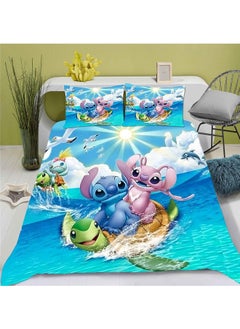 Buy Cartoon Stitch pattern bedding three-piece set with soft microfiber polyester sheets including cover and two pillowcases (size 150cmX200cm) in Saudi Arabia