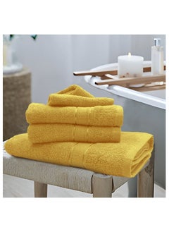 اشتري Daffodil (Yellow) Premium Bath Towel (70x140 Cm-Set of 2) 100% Cotton, Highly Absorbent and Quick dry, Hotel and Spa Quality Bath linen with Stripe Diamond Dobby-500 Gsm في الامارات