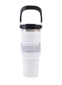 Buy 30 oz Insulated Mug with Handle, Stainless Steel Double Decker Water Bottle with Lid and Straw, Reusable Coffee Mug, Travel Mug, Insulated Tumbler, Wide Mouth Smoothie Mug (White) in UAE