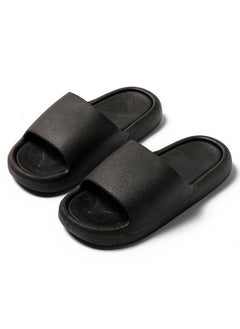 اشتري Light And Comfortable Solid Color Thick Soled Casual Slippers Bathroom Indoor Outdoor Non Slip Slippers Open Toe Black في السعودية