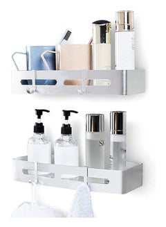 Buy 2-Piece Adhesive Wall Mounted Multifunctional Storage Shelf for Bathroom and Kitchen Silver 30X13X3.5cm in Saudi Arabia