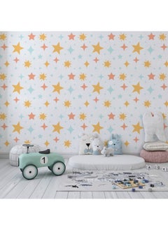 اشتري White For Kids With Small Pink And Gold Stars  Fabric Wallpaper Covers An Area ​​Up To 4.2Mx3M With Adhesive And Smoothing Tool في مصر