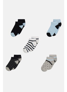 Buy Kids Boy 5 Pair Stripe Ankle Socks, Black/White Combo in UAE