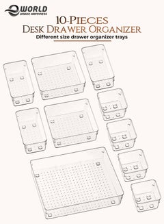 اشتري 10 piece Clear Plastic Drawer Organizer Tray Drawer Dividers Storage Bins For Bathroom Vanity  Accessories Storage Small Large Plastic Containers For Makeup Kitchen and Utensils في الامارات