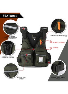 اشتري Multi-Pockets Fly Fishing Jacket Buoyancy Vest with Water Bottle Holder for Kayaking Sailing Boating Water Sports في السعودية