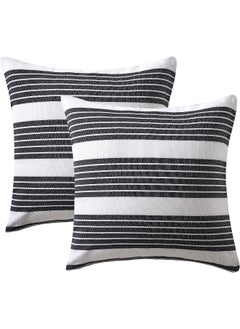 Buy Cotton Square Throw Pillow Covers (Striped Black and White)- Pack of 4 in UAE