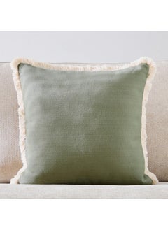 Buy Artist Verde Solid Fringe Filled Cushion 50 x 50 cm in Saudi Arabia