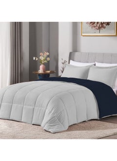 اشتري BedDecor Reversible Comforter 100% Cotton Sleep Well Lightweight And Warm Bed Linen Silver + Navy Blue( 2 PillowShams 50x75+5cm) في الامارات