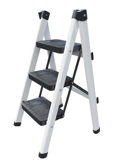 Buy Foldable Step Ladder,3 Step Ladder Folding Step Stool with Wide Anti-Slip Pedal, Adults Folding Sturdy Steel Ladder for Home,Kitchen, Garden, Office,White in Saudi Arabia