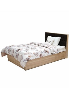 Buy Nali Youth Bed - 120 cm - Sturdy Egyptian Wood with Upholstered Headboard - 120x200 cm - White & Wood Finish in Saudi Arabia