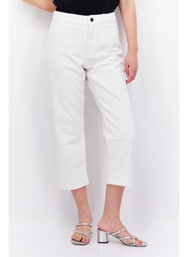 Buy Women Regular Fit High Rise Straight Leg Washed Jeans, white in Saudi Arabia