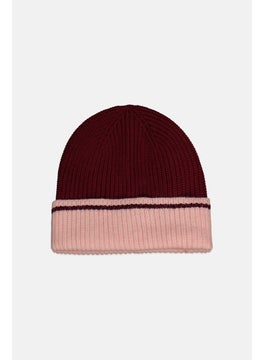 Buy Women Colorblock Knit Beanie, Maroon/Pink in UAE