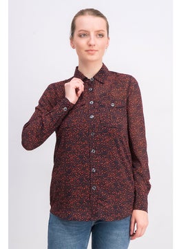 Buy Women Spread Collar Long Sleeve Floral Print Top, Desert Sky Red in UAE