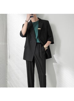 Buy Stylish Summer Mens 7/8 Sleeve Suit Black [suit] in UAE