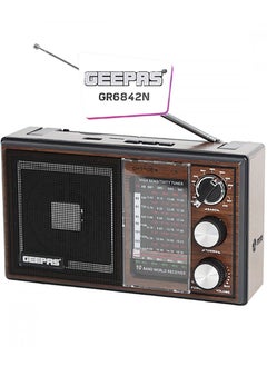 Buy Geepas GR6842 Rechargeable Radio - BT/USB/SD /TF Music Player, Bluetooth Speaker, Lightweight Portable FM Radio, 10 Band Radio, Stylish Retro Design in Saudi Arabia