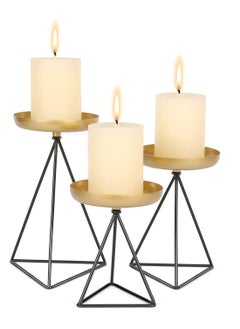 اشتري Candle Holders for Pillar Candle - 3Pcs Matte Black Gold Candlestick Holders Metal Geometric Candle Stands for Wedding Party Festive Decor on Table Mantelpiece Fit for Candles of 2-3 Inches Diameter في الامارات