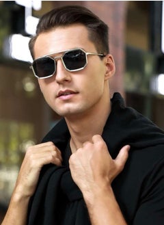 Buy Elegant And Modern Men's Sunglasses With Metal Frame And Black Lenses in Saudi Arabia