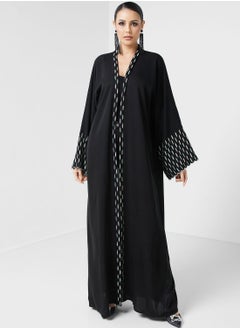 اشتري Embroidered Open Black Abaya With Sheila في الامارات