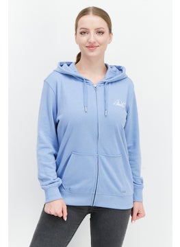 Buy Women Hooded Long Sleeve Embroidered Logo Sweatshirt, Light Blue in UAE