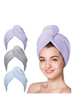 Buy 3 Packs Microfiber Hair Towel for Wet Hair Purple Blue Grey in UAE