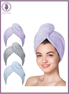 Buy 3 Packs Microfiber Hair Towel for Wet Hair Purple Blue Grey in Saudi Arabia