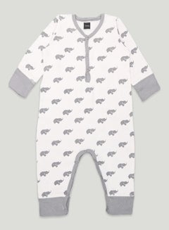 اشتري Kidbea  Organic Cotton fabric full sleeves & half buttons romper | Elephant | Grey في الامارات