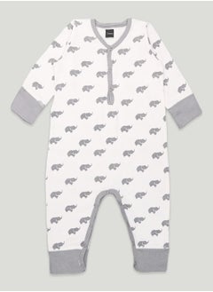 Buy Kidbea  Organic Cotton fabric full sleeves & half buttons romper | Elephant | Grey in UAE