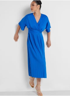 Buy V - Neck Front Twisted Pleated Dress in UAE